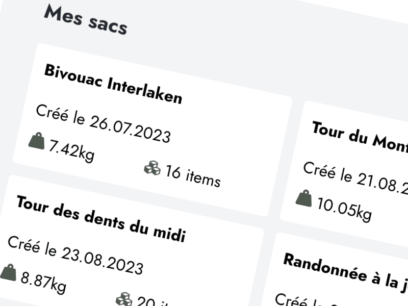 Capture de la bibliothèque de sacs réutilisables dans PeakPackr